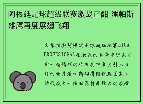 阿根廷足球超级联赛激战正酣 潘帕斯雄鹰再度展翅飞翔 阿根廷足球超级联赛激战正酣 潘帕斯雄鹰再度展翅飞翔